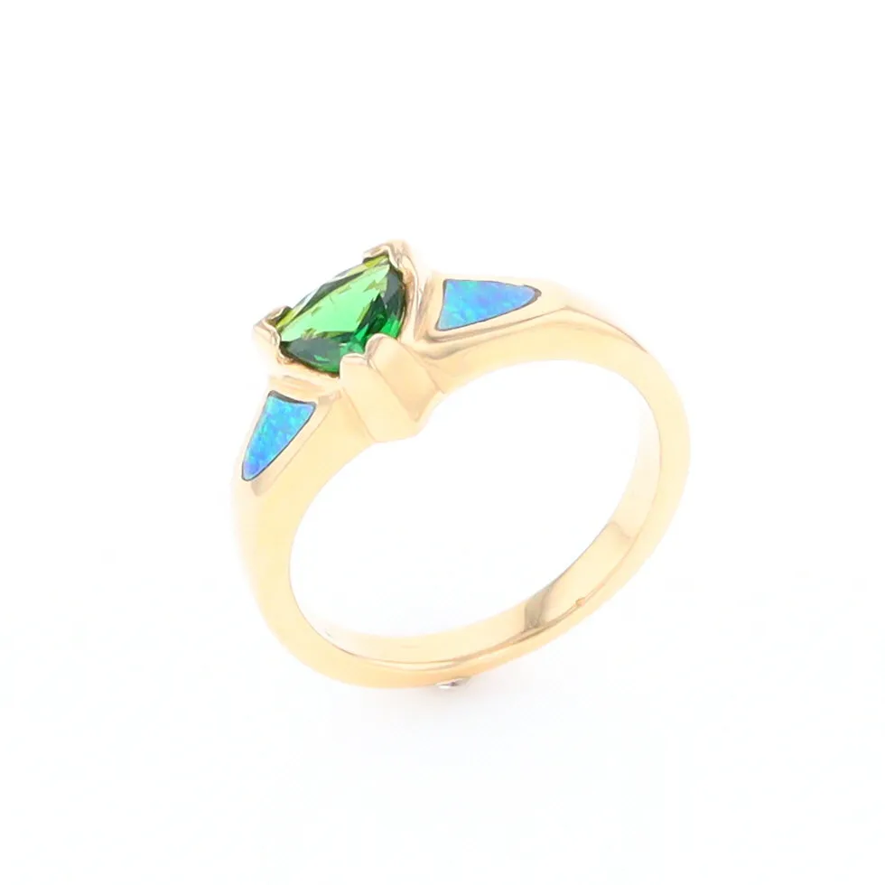 Opal Rings 2 Section Inlaid Design with Trillion Tsavorite Center