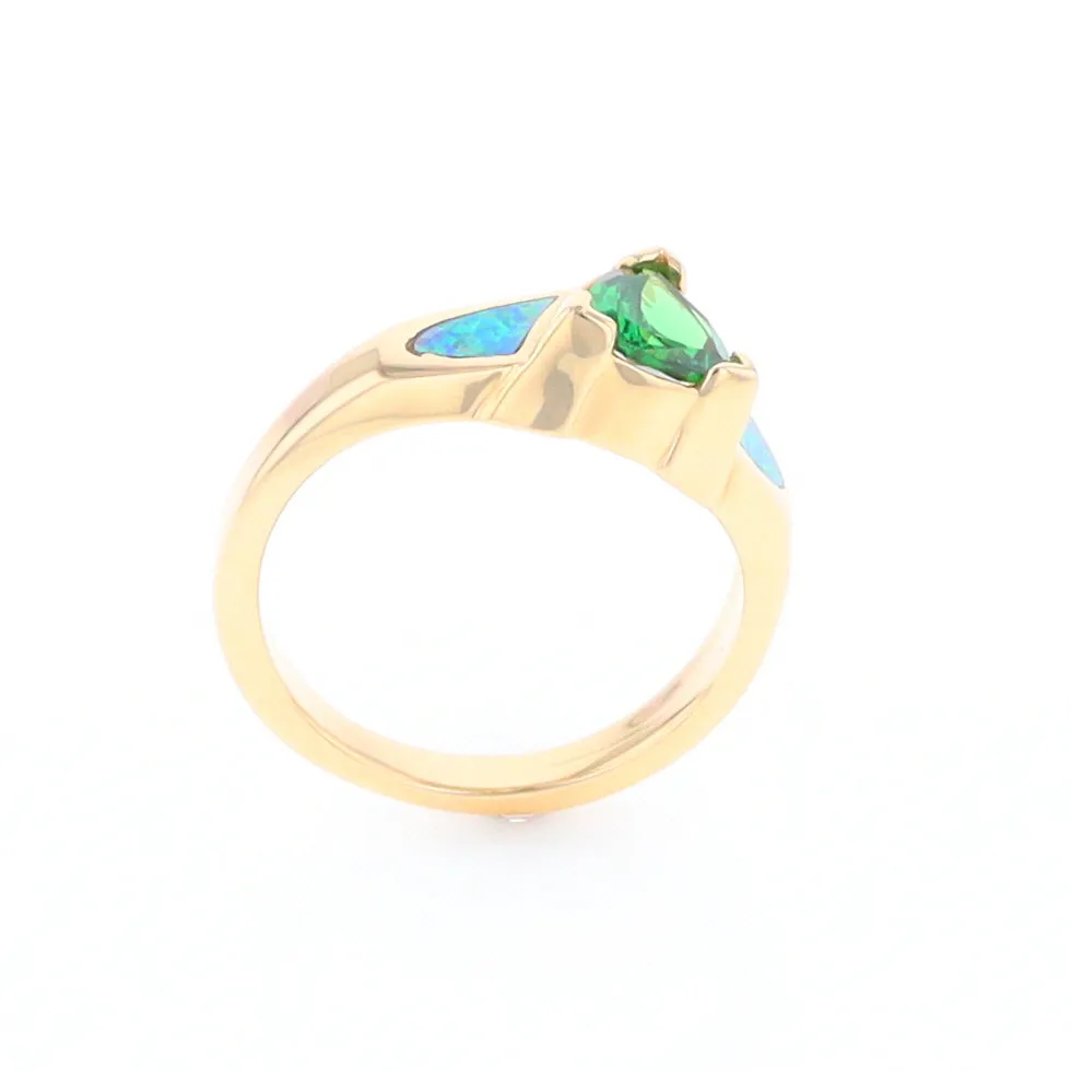 Opal Rings 2 Section Inlaid Design with Trillion Tsavorite Center