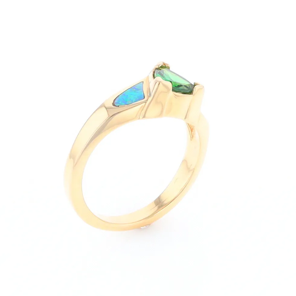 Opal Rings 2 Section Inlaid Design with Trillion Tsavorite Center