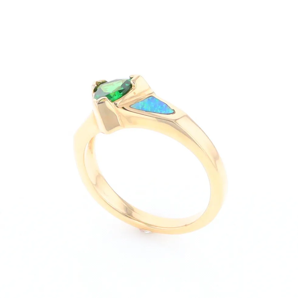 Opal Rings 2 Section Inlaid Design with Trillion Tsavorite Center