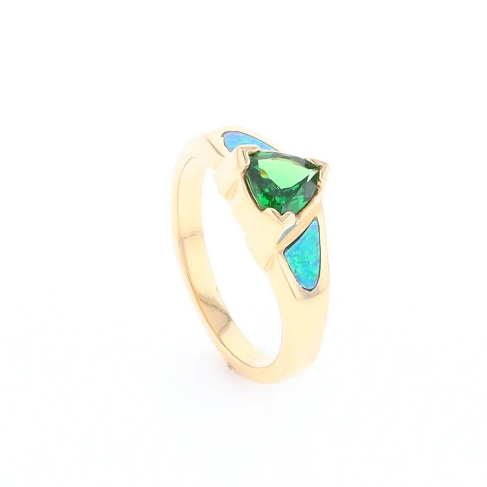 Opal Rings 2 Section Inlaid Design with Trillion Tsavorite Center