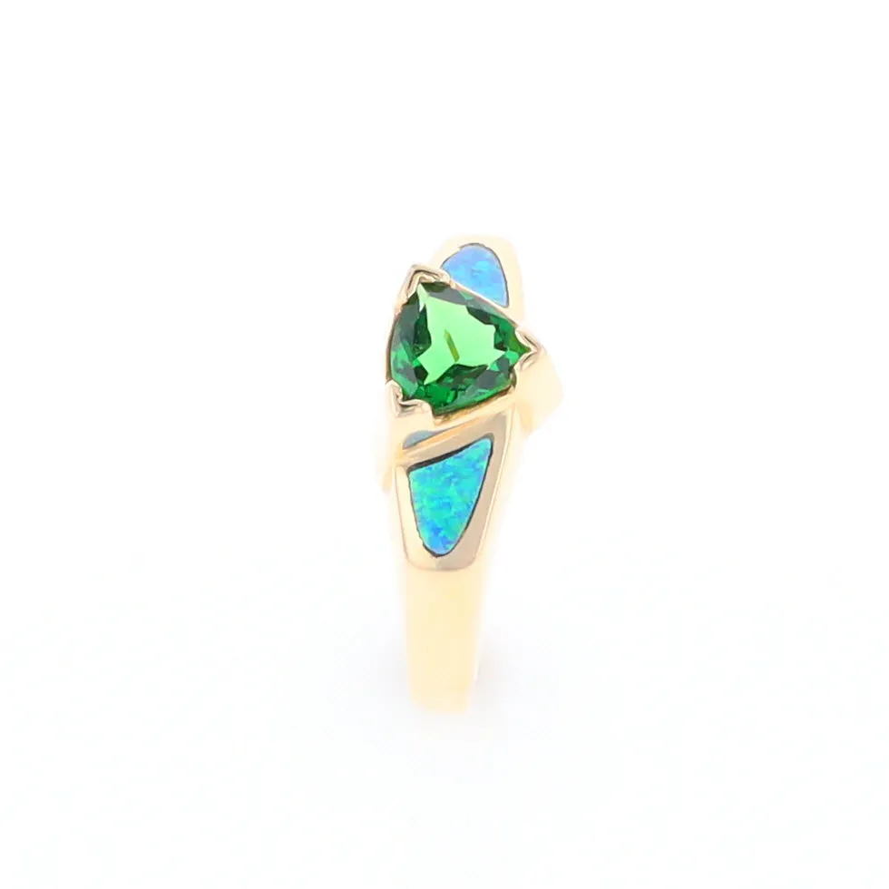 Opal Rings 2 Section Inlaid Design with Trillion Tsavorite Center