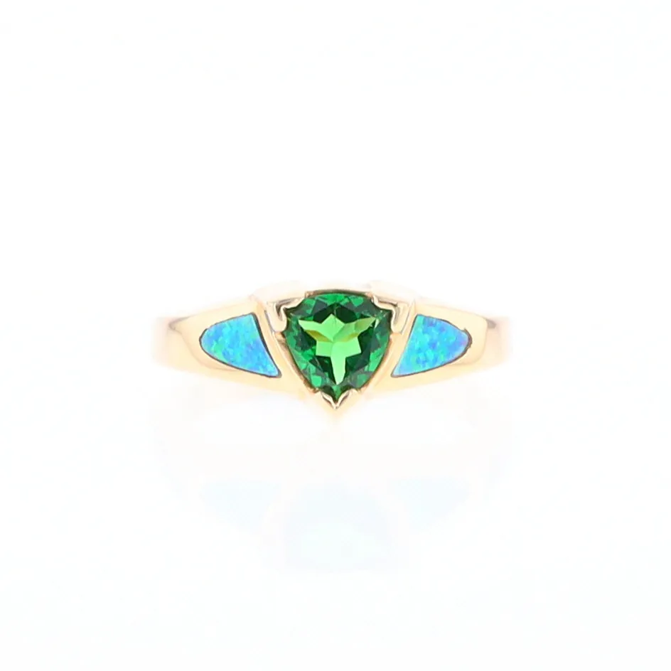 Opal Rings 2 Section Inlaid Design with Trillion Tsavorite Center