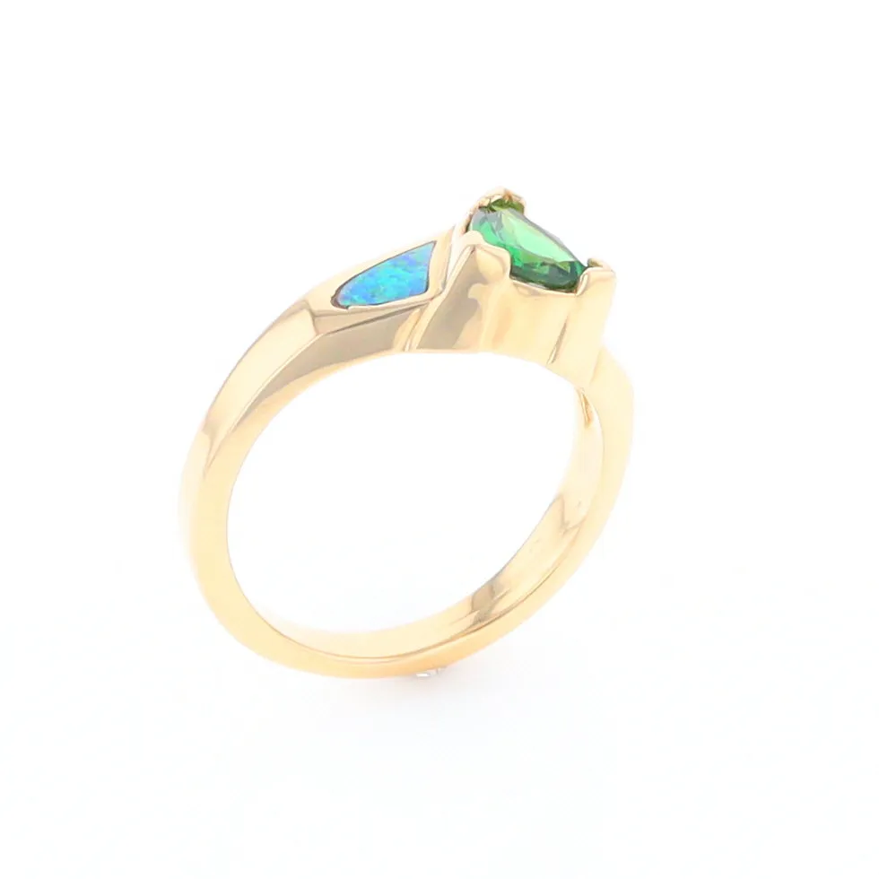 Opal Rings 2 Section Inlaid Design with Trillion Tsavorite Center