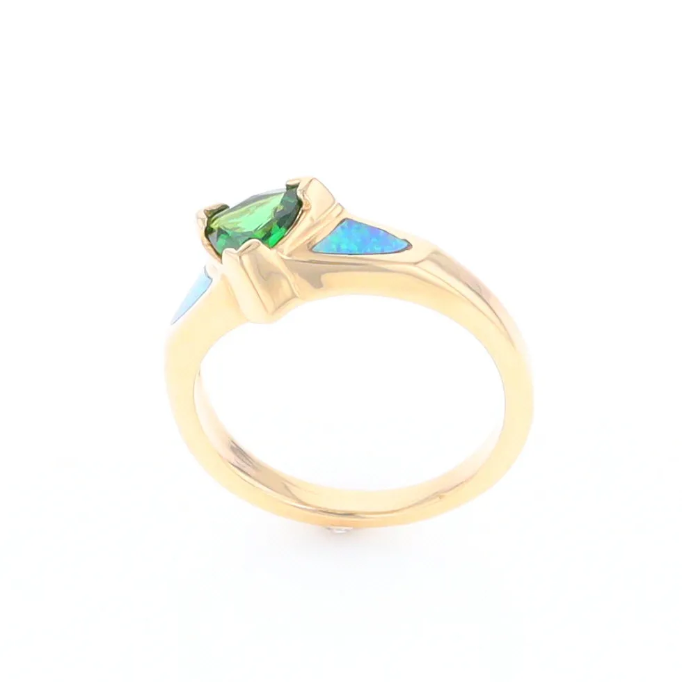 Opal Rings 2 Section Inlaid Design with Trillion Tsavorite Center