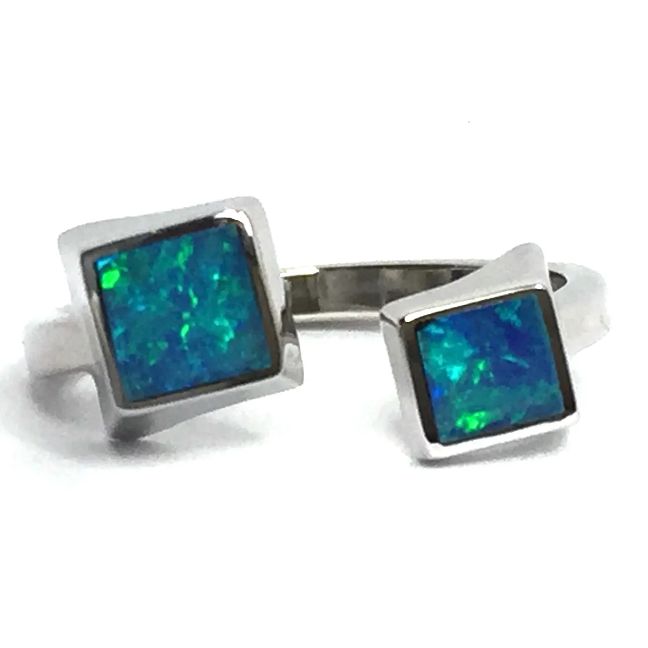 Opal Rings Square Ends Inlaid Cuff Design