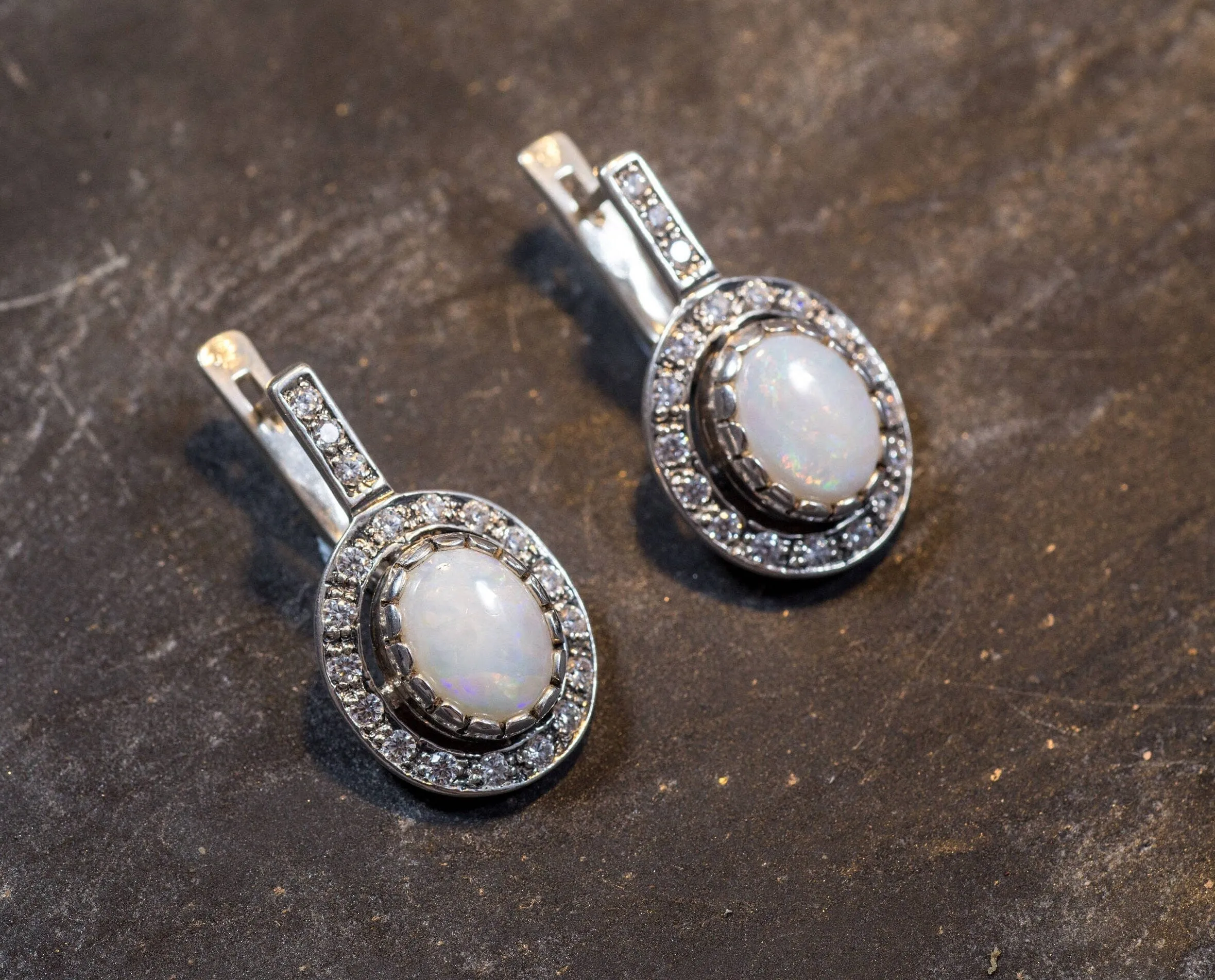 Opal Vintage Earrings - Long Opal Earrings - Opal Statement Earrings