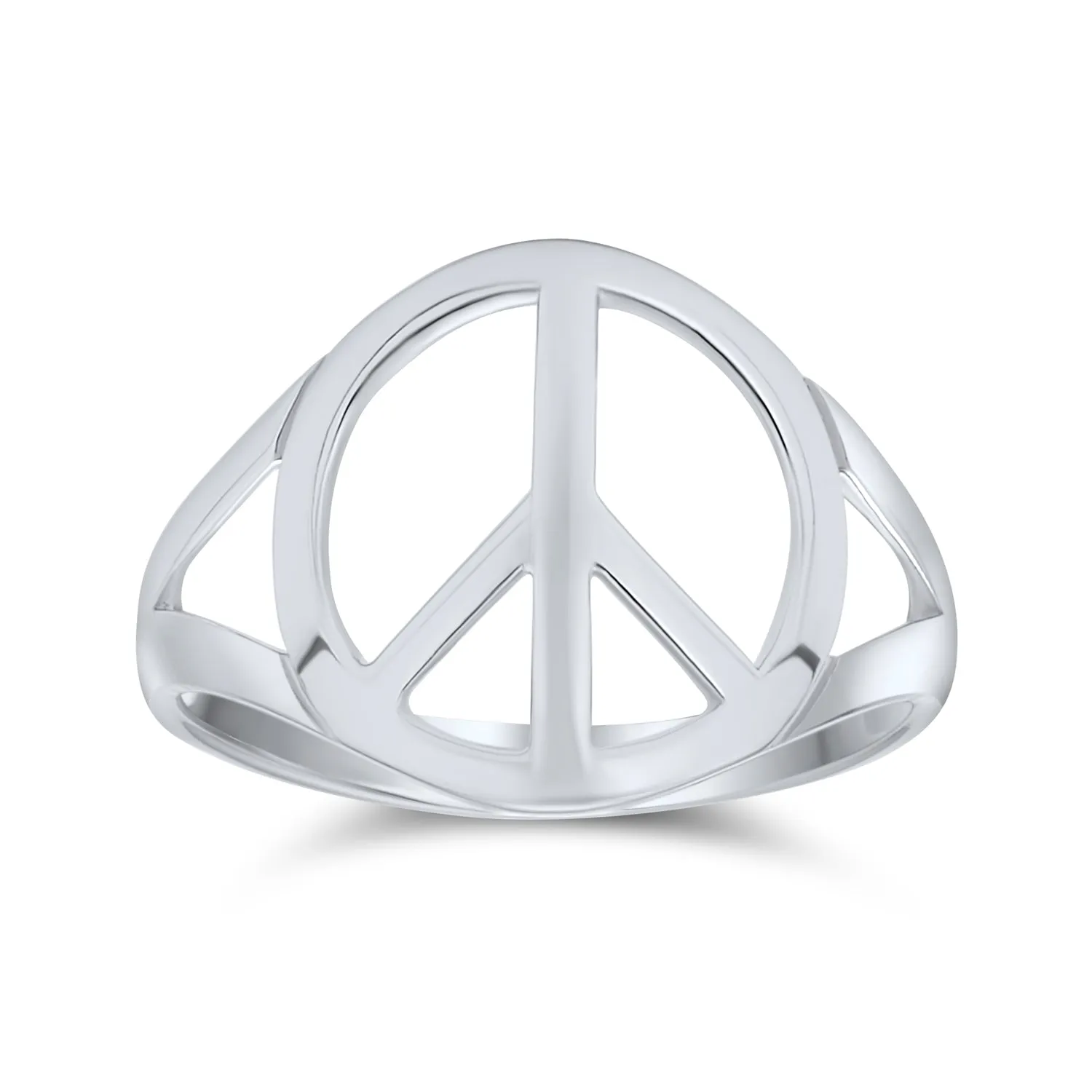 Open Symbol World Peace Silver Ring Sterling Split Shank Band