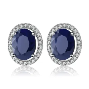 Oval Cut Natural Blue Sapphire Stud Earrings