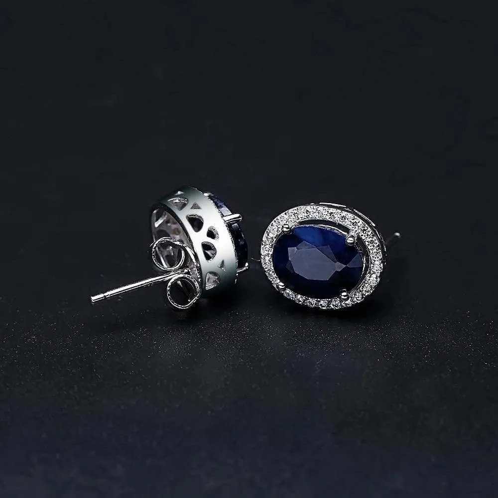 Oval Cut Natural Blue Sapphire Stud Earrings