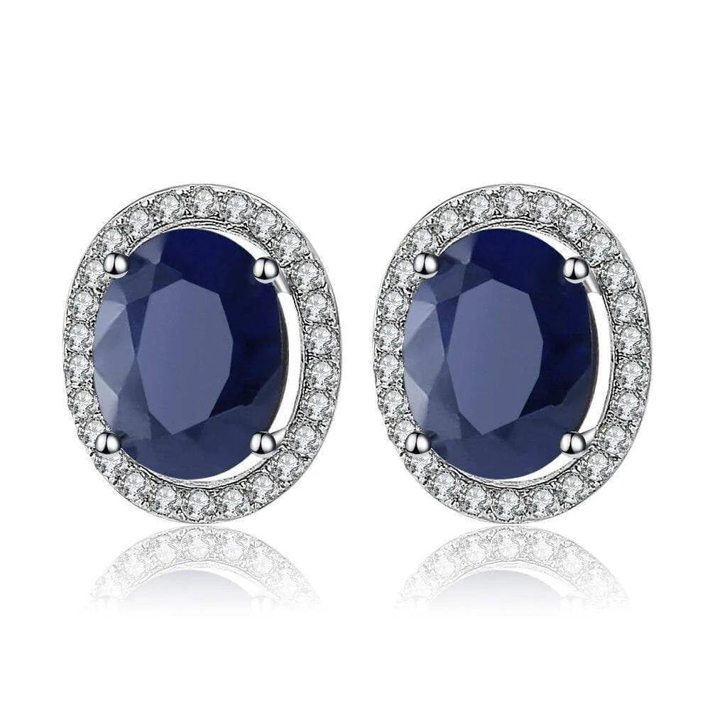 Oval Cut Natural Blue Sapphire Stud Earrings