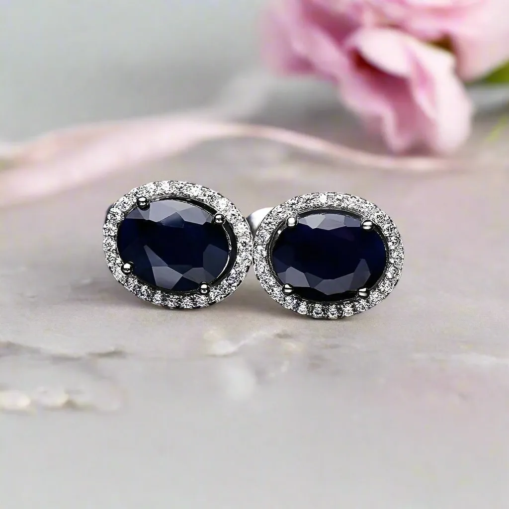 Oval Cut Natural Blue Sapphire Stud Earrings