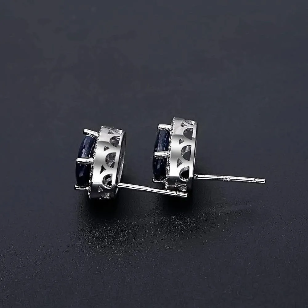 Oval Cut Natural Blue Sapphire Stud Earrings