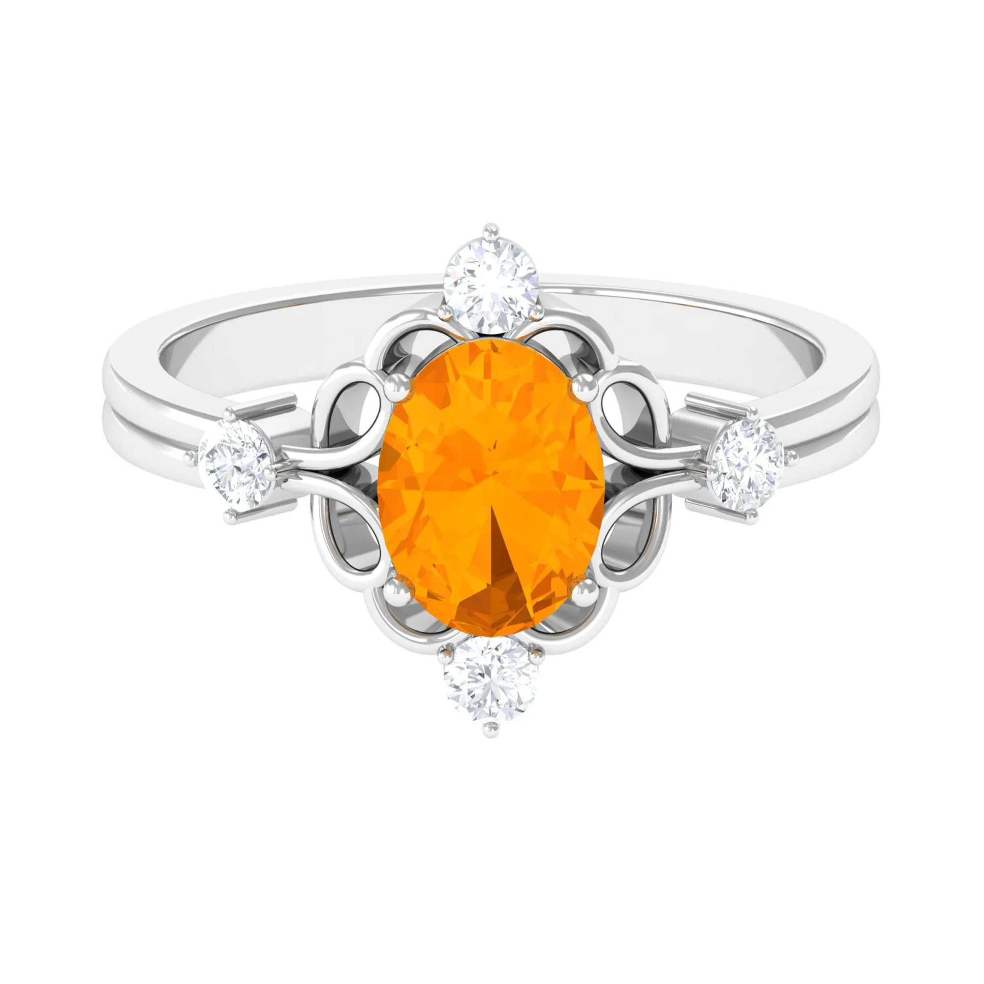 Oval Fire Opal Cocktail Ring with Diamond