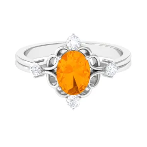 Oval Fire Opal Cocktail Ring with Diamond