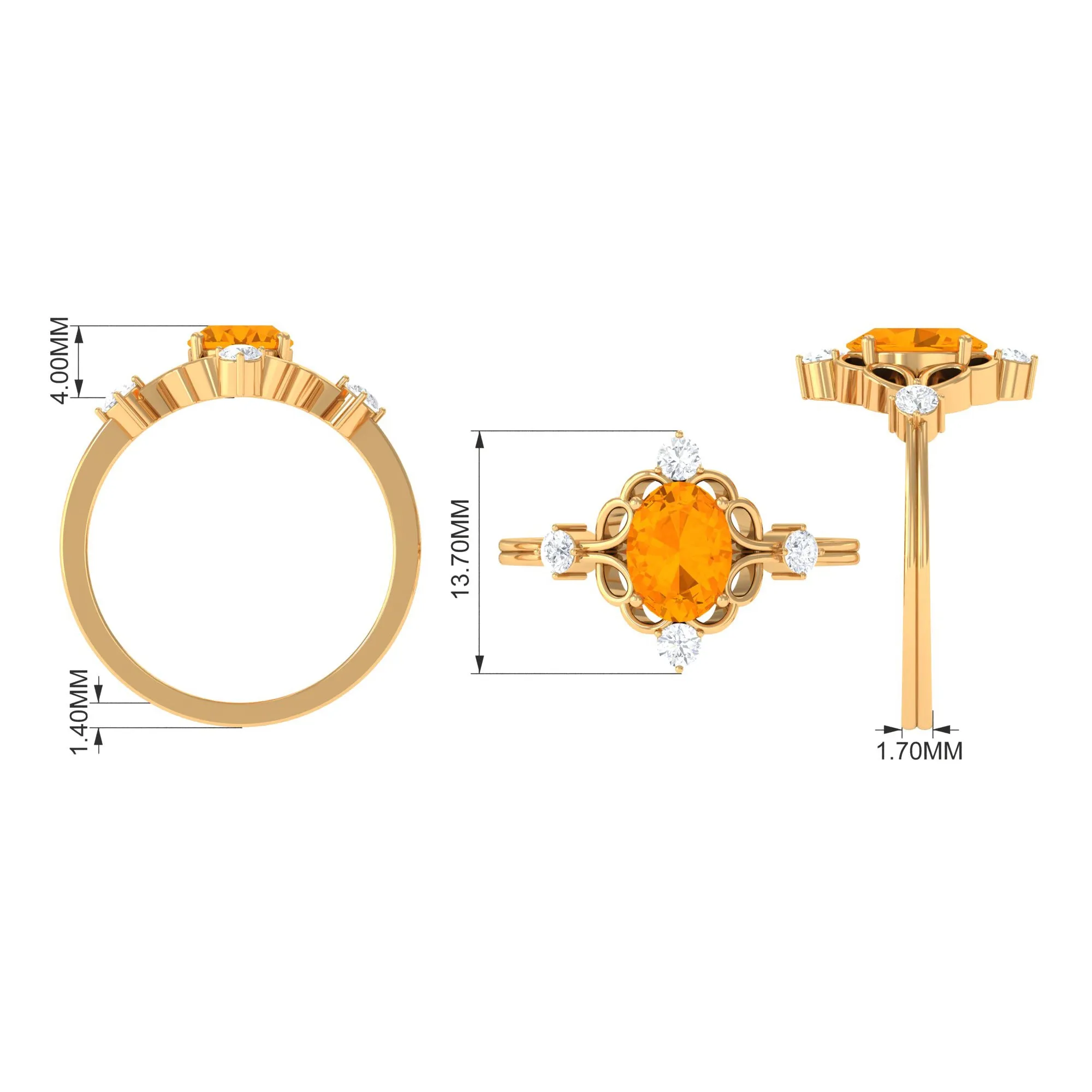 Oval Fire Opal Cocktail Ring with Diamond