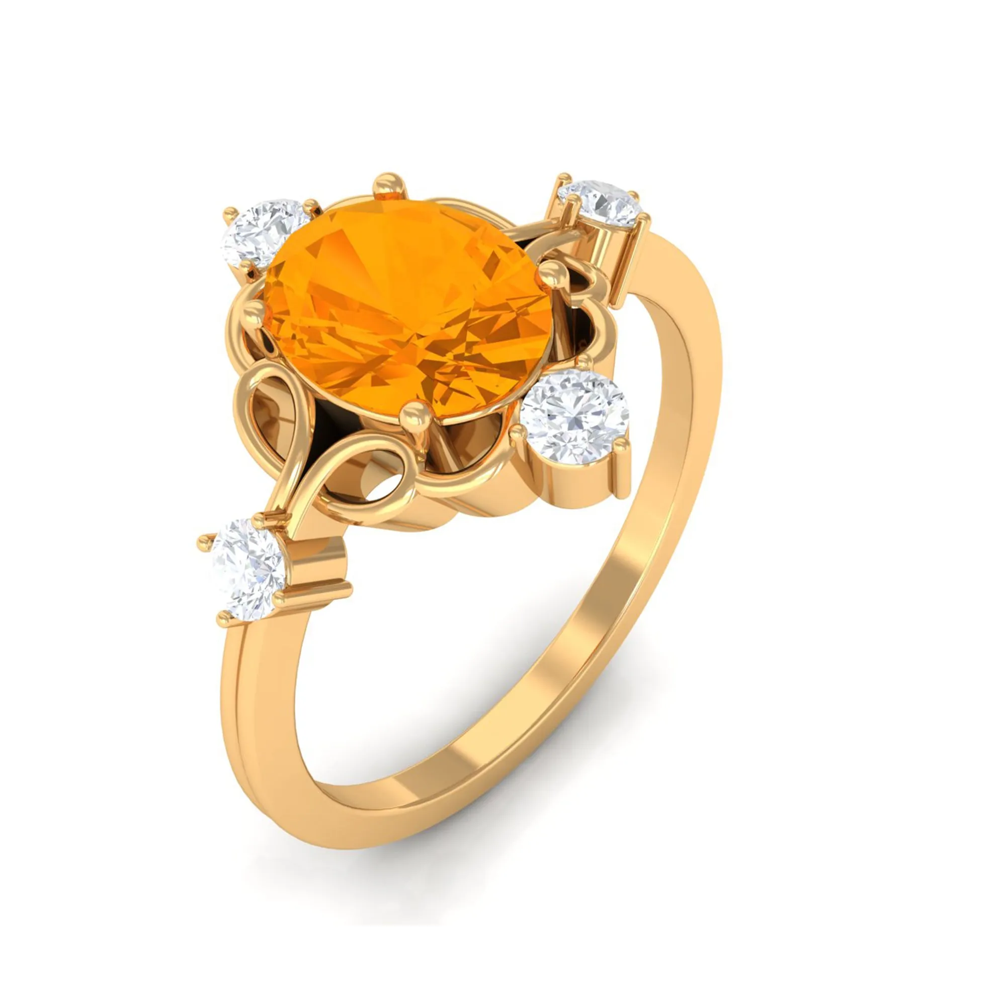 Oval Fire Opal Cocktail Ring with Diamond