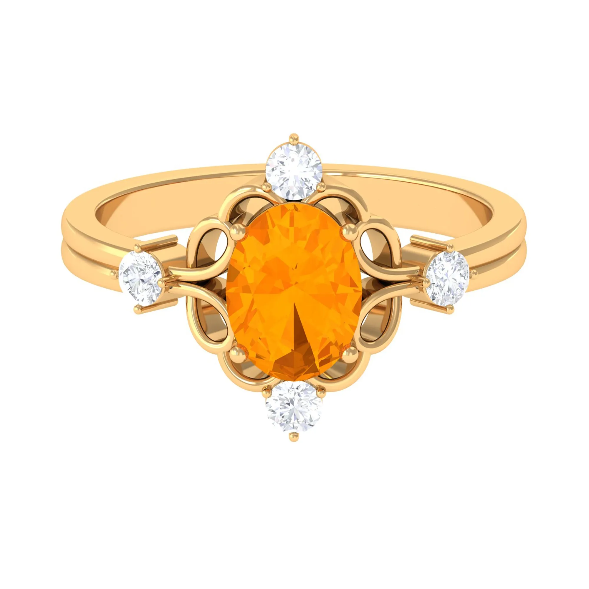 Oval Fire Opal Cocktail Ring with Diamond