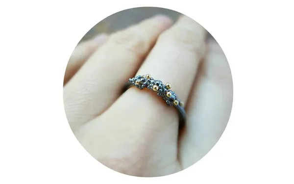 Oxidised Silver & Gold Granule Ring