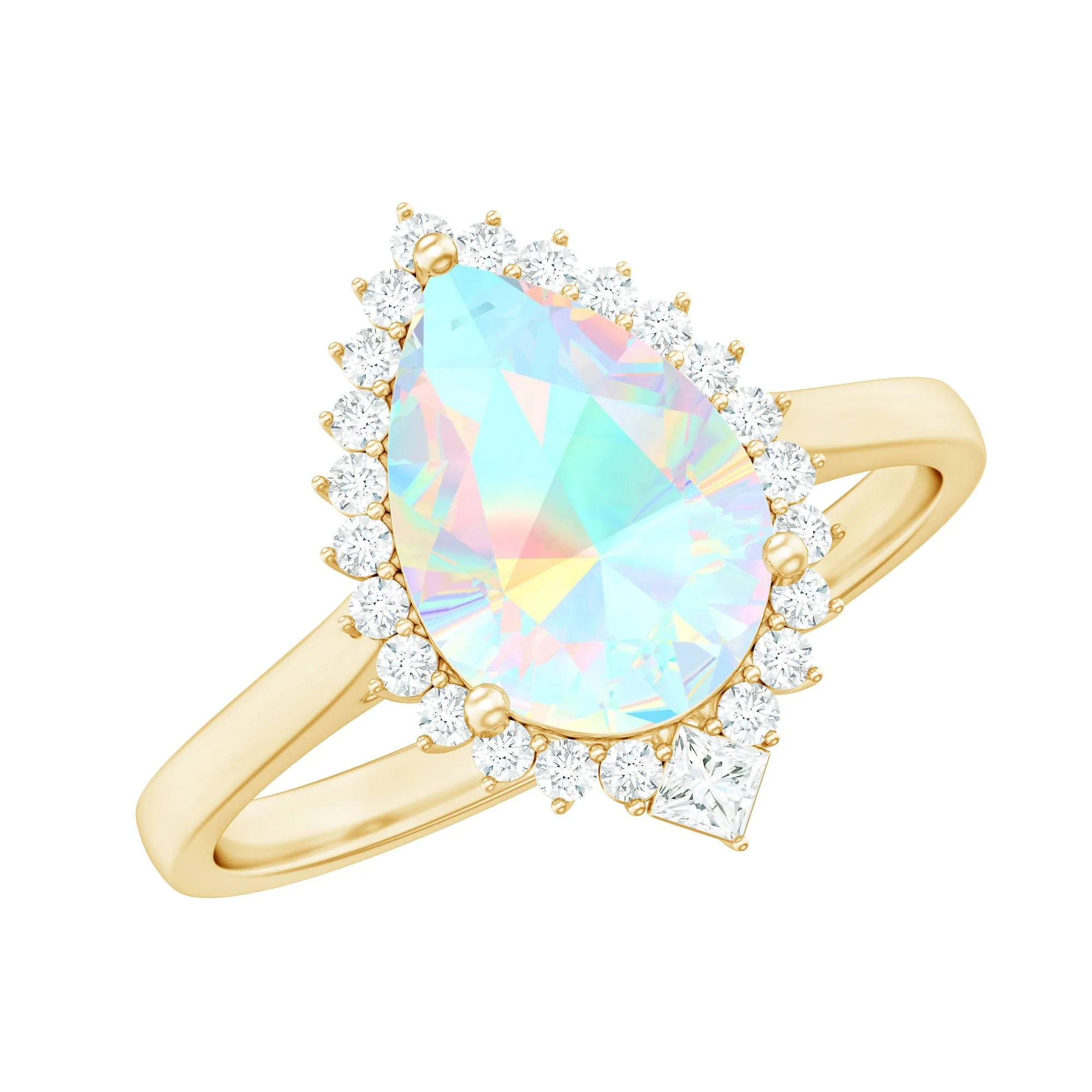 Pear Cut Ethiopian Opal Halo Cocktail Ring with Diamond