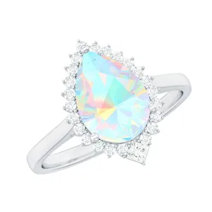 Pear Cut Ethiopian Opal Halo Cocktail Ring with Diamond