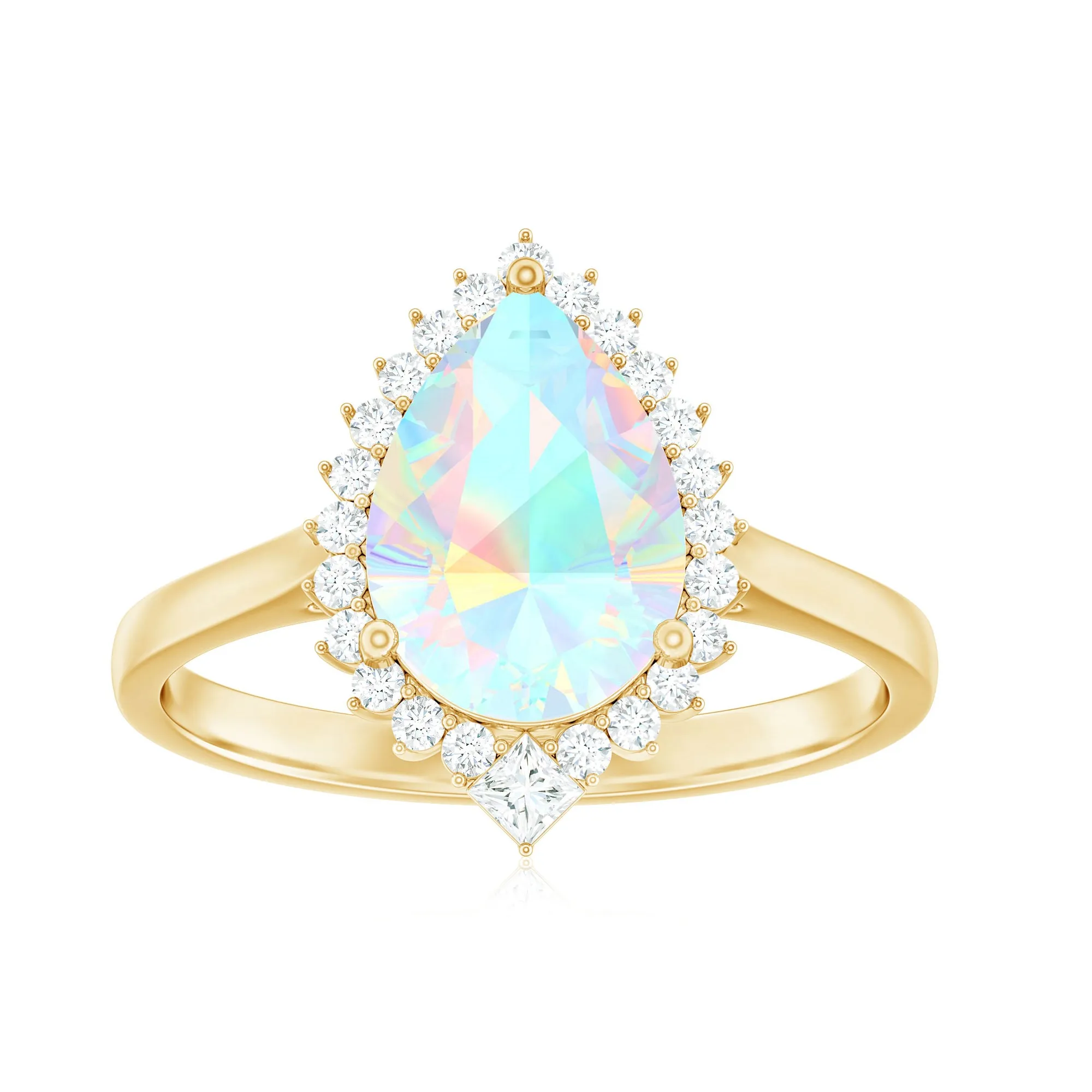 Pear Cut Ethiopian Opal Halo Cocktail Ring with Diamond