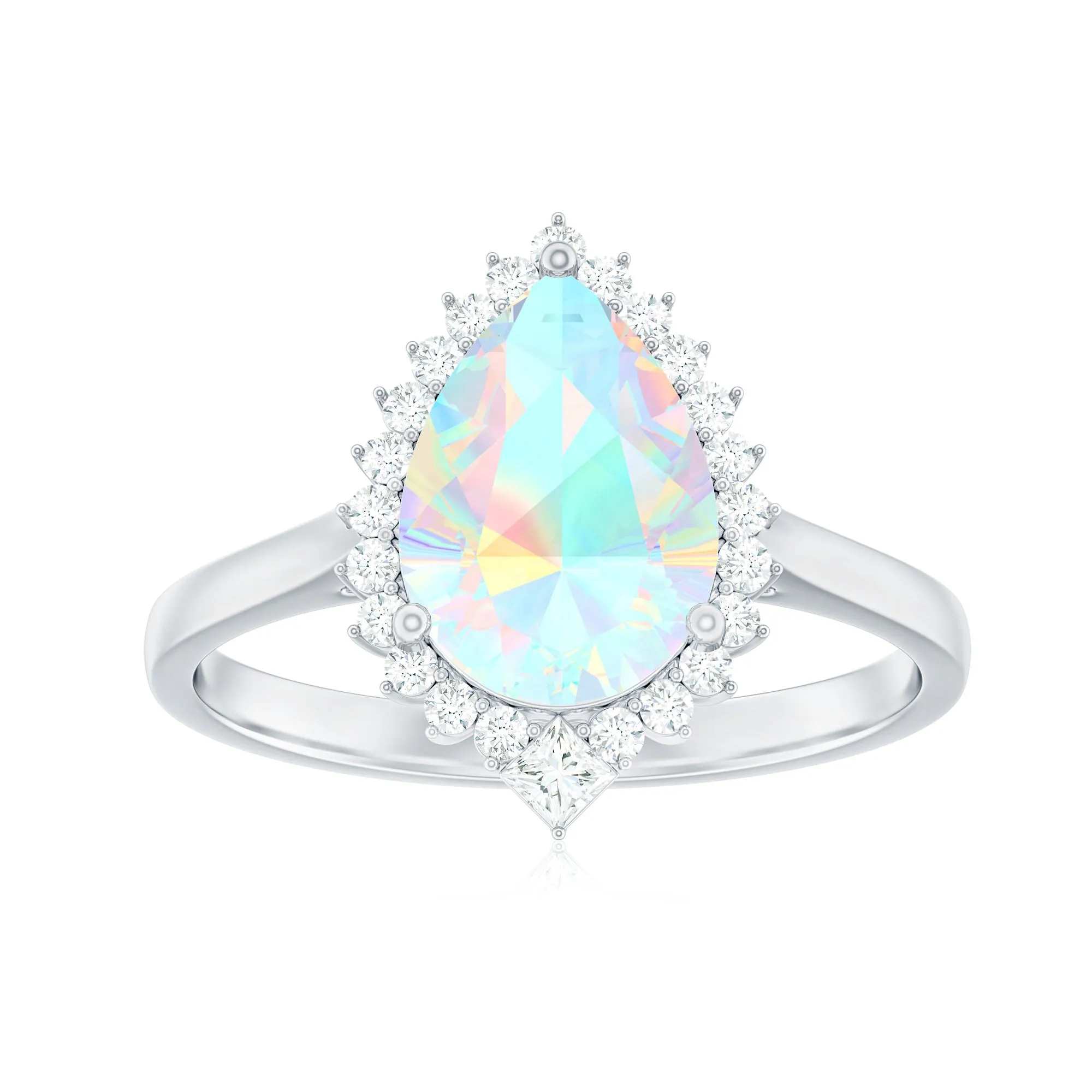 Pear Cut Ethiopian Opal Halo Cocktail Ring with Diamond