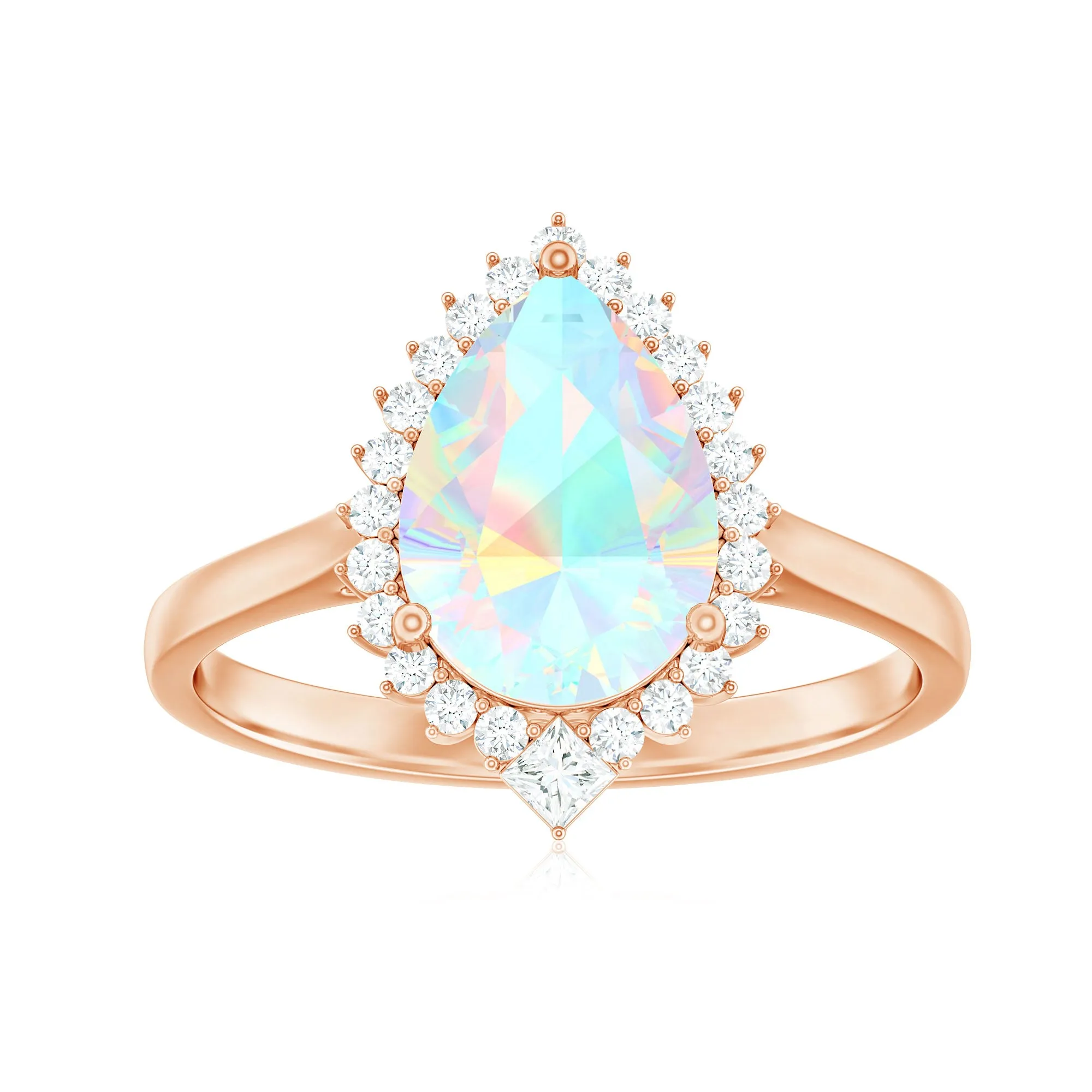 Pear Cut Ethiopian Opal Halo Cocktail Ring with Diamond