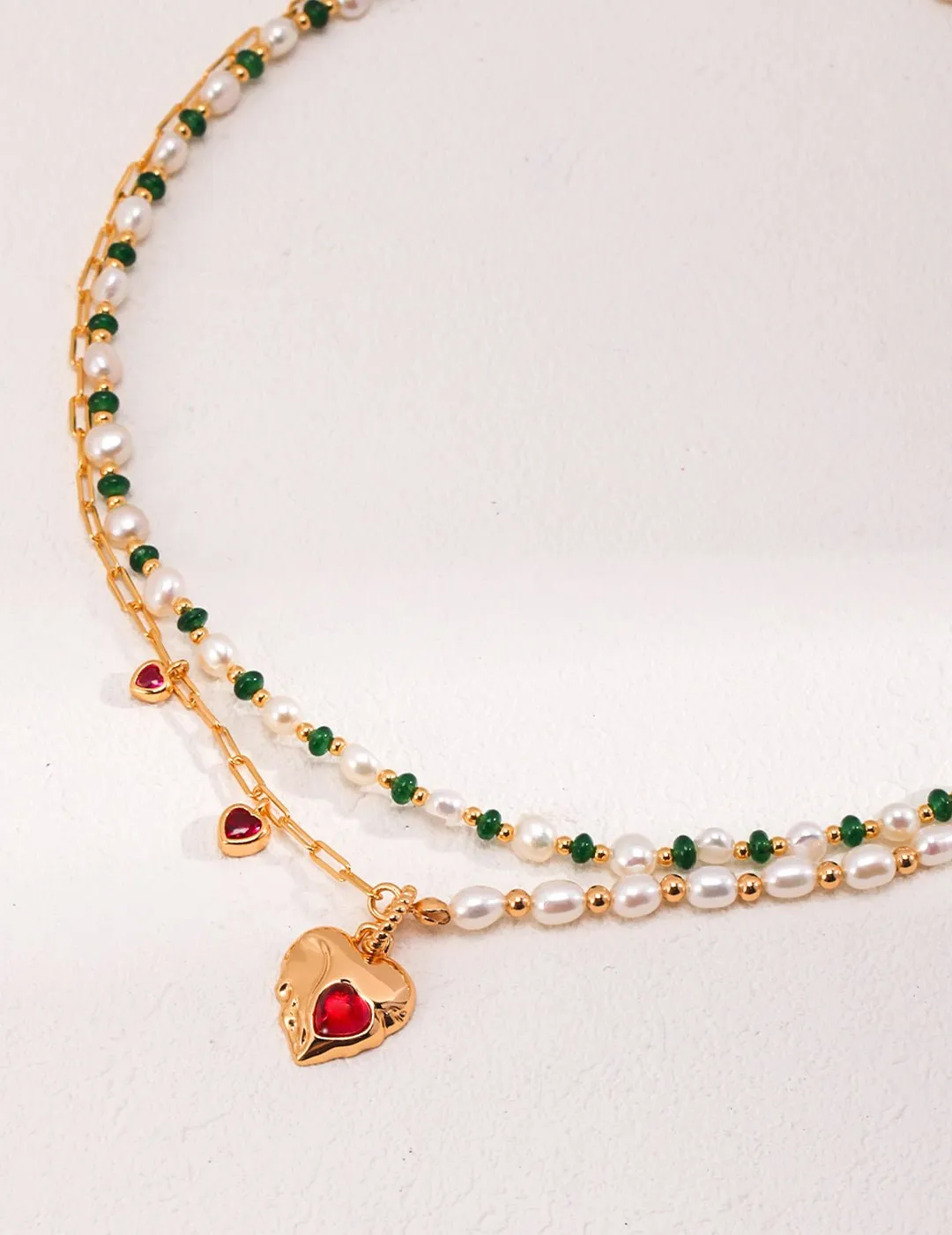 Pearl Emerald Gold Necklace