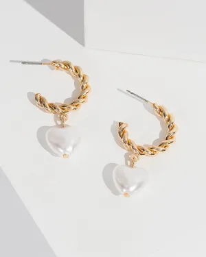 Pearl Heart Pearl Huggie Hoop Earrings