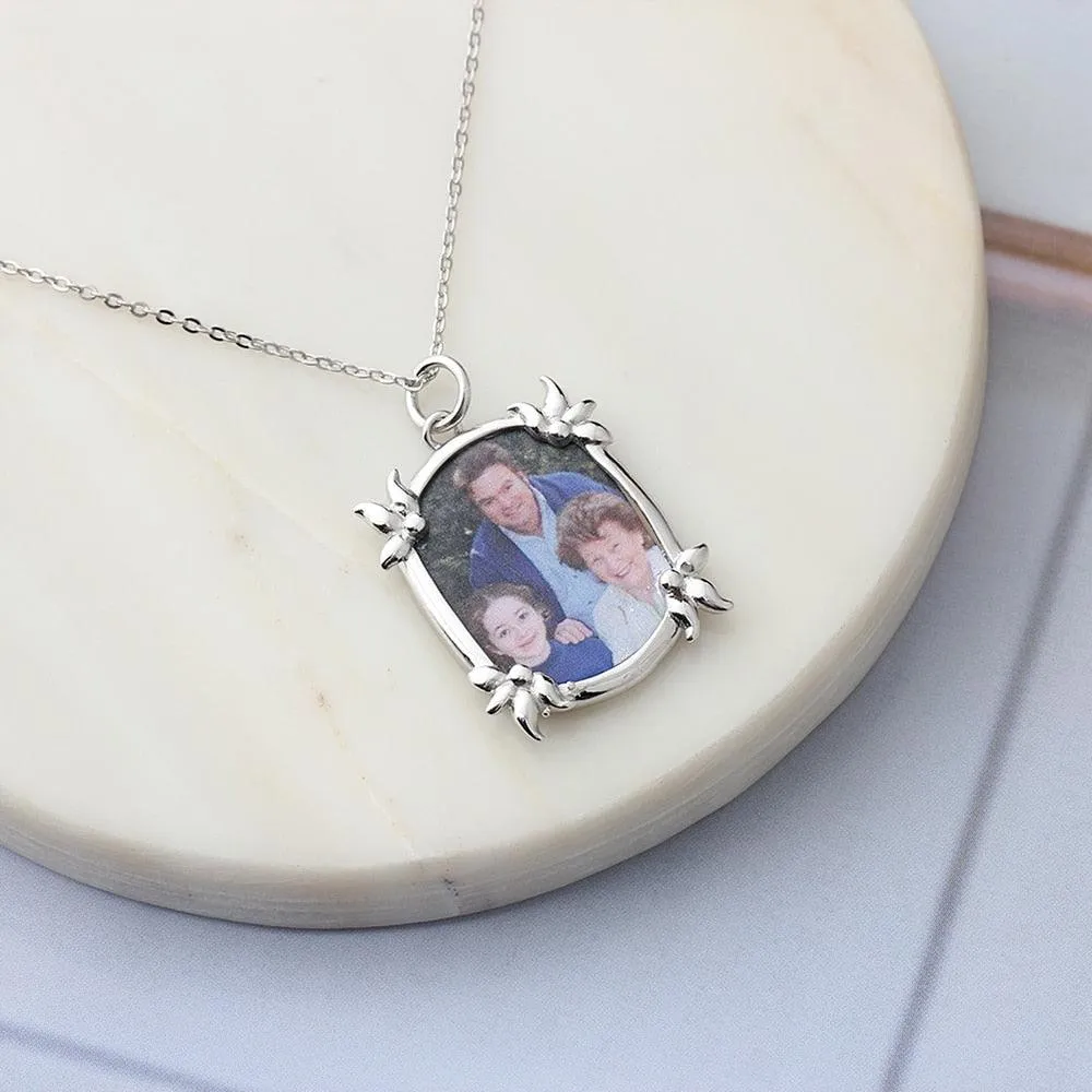 Personalized Custom Color Photo And Word Engraved 925 Sterling Silver Pendant Necklace