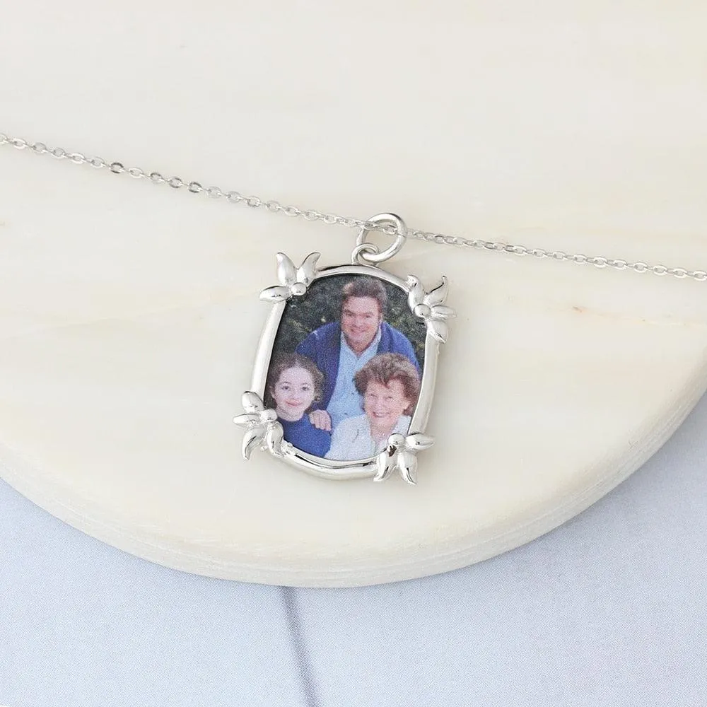 Personalized Custom Color Photo And Word Engraved 925 Sterling Silver Pendant Necklace