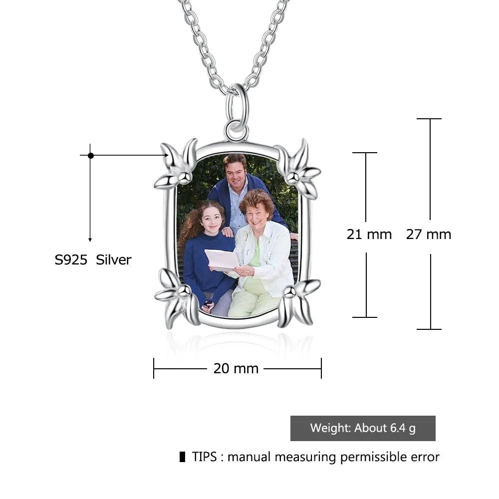 Personalized Custom Color Photo And Word Engraved 925 Sterling Silver Pendant Necklace