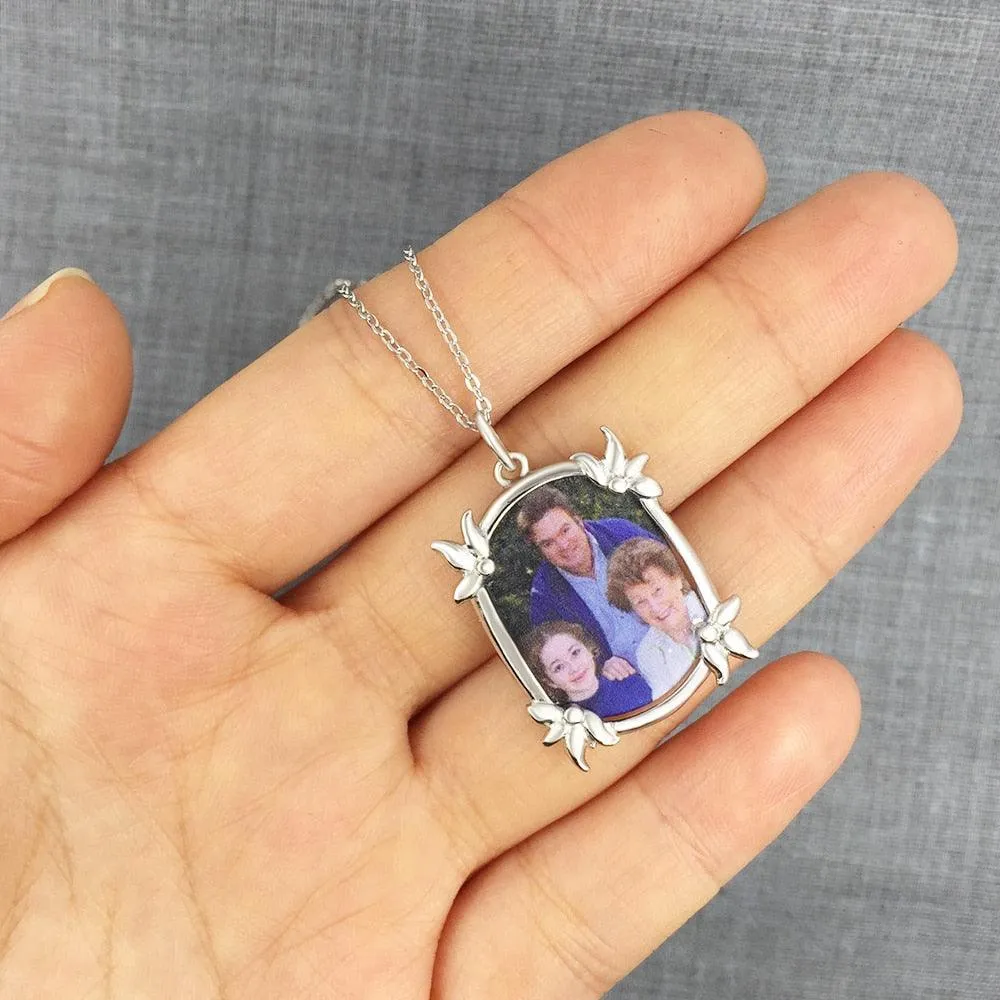 Personalized Custom Color Photo And Word Engraved 925 Sterling Silver Pendant Necklace