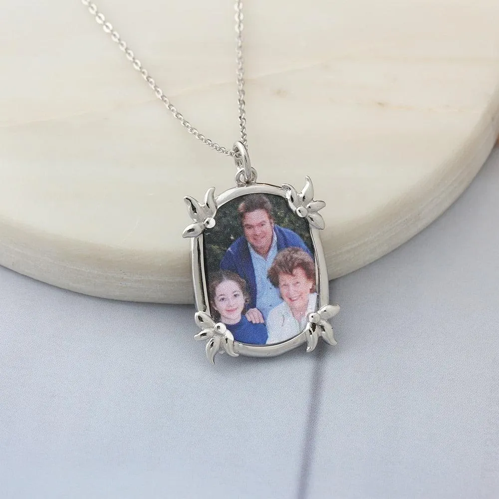 Personalized Custom Color Photo And Word Engraved 925 Sterling Silver Pendant Necklace