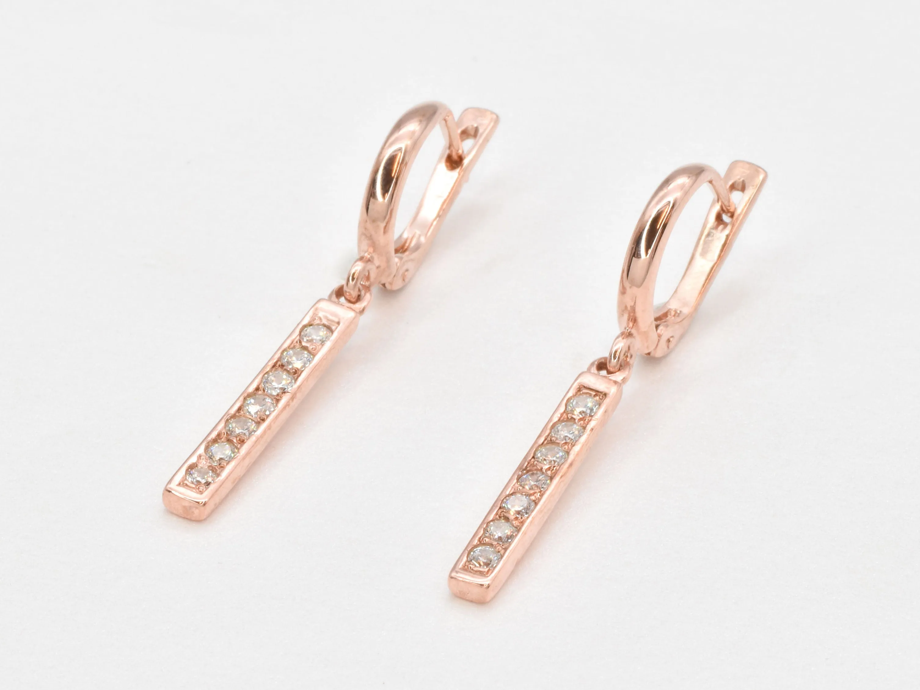 Pink Diamond Earrings - Drop Diamond Earrings - Rose Gold Dangling Earrings