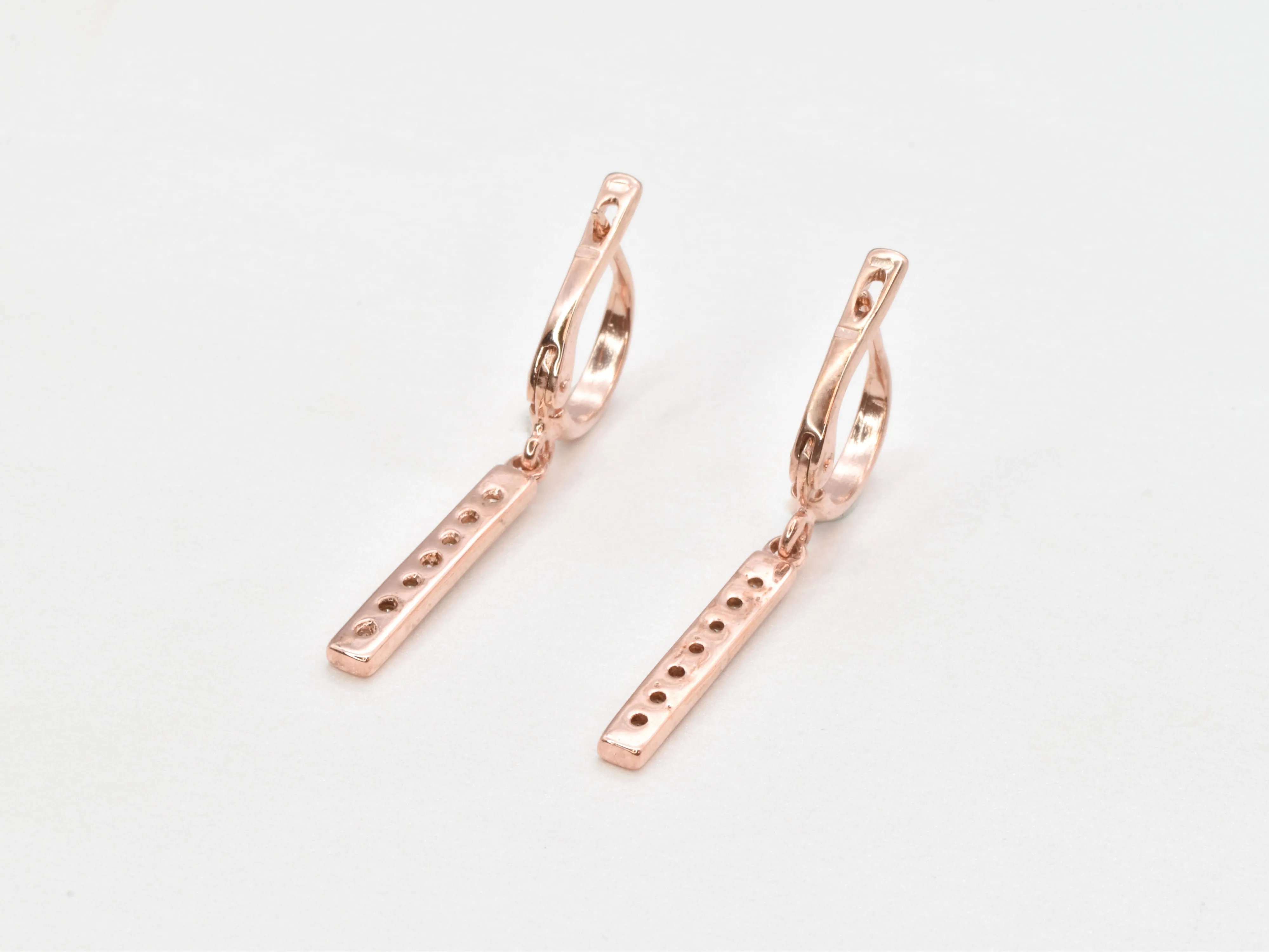 Pink Diamond Earrings - Drop Diamond Earrings - Rose Gold Dangling Earrings