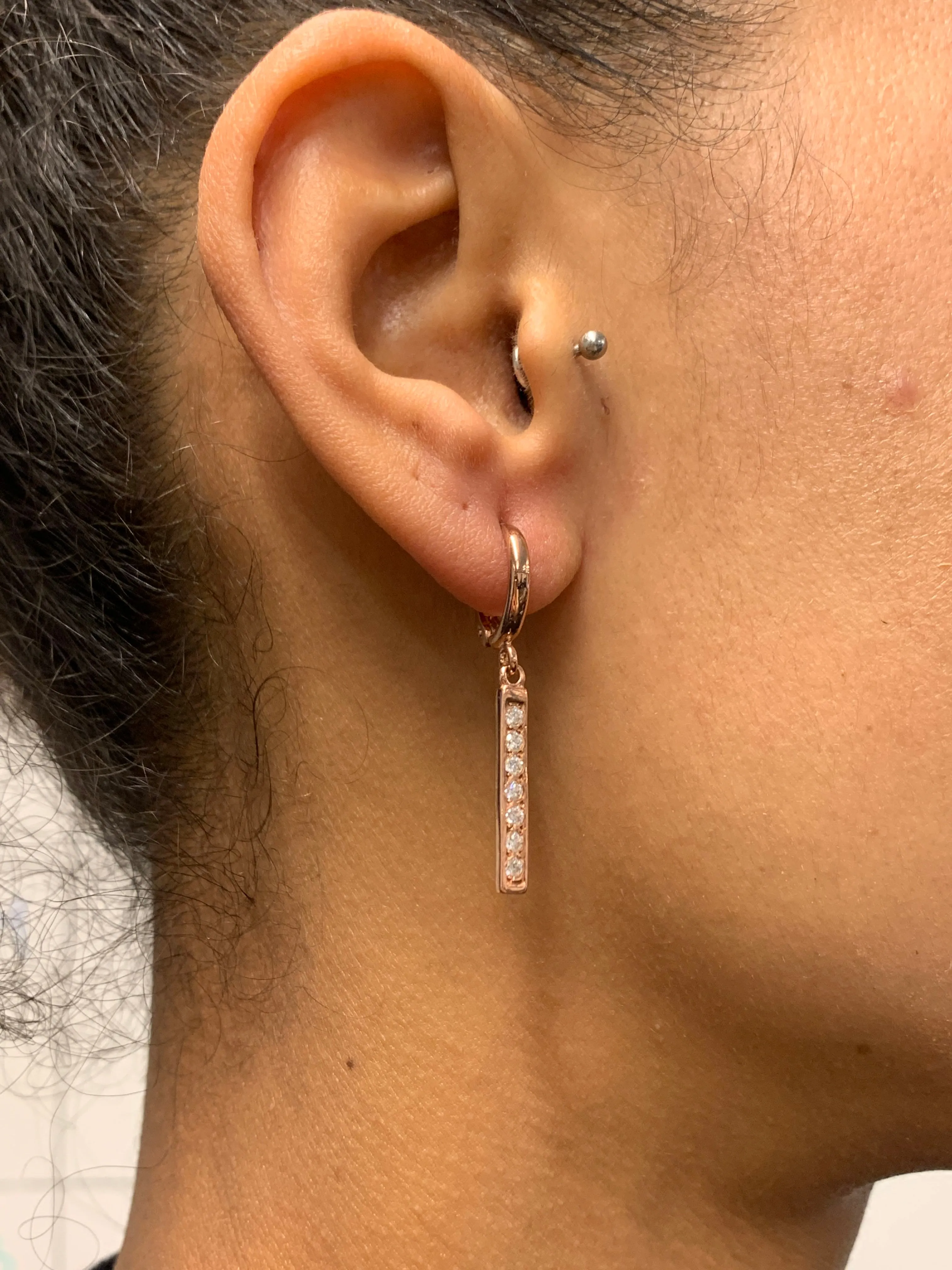 Pink Diamond Earrings - Drop Diamond Earrings - Rose Gold Dangling Earrings