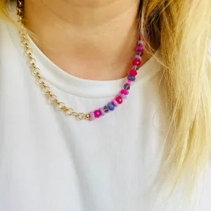 Pink Mixed Gemstone Gold Necklace