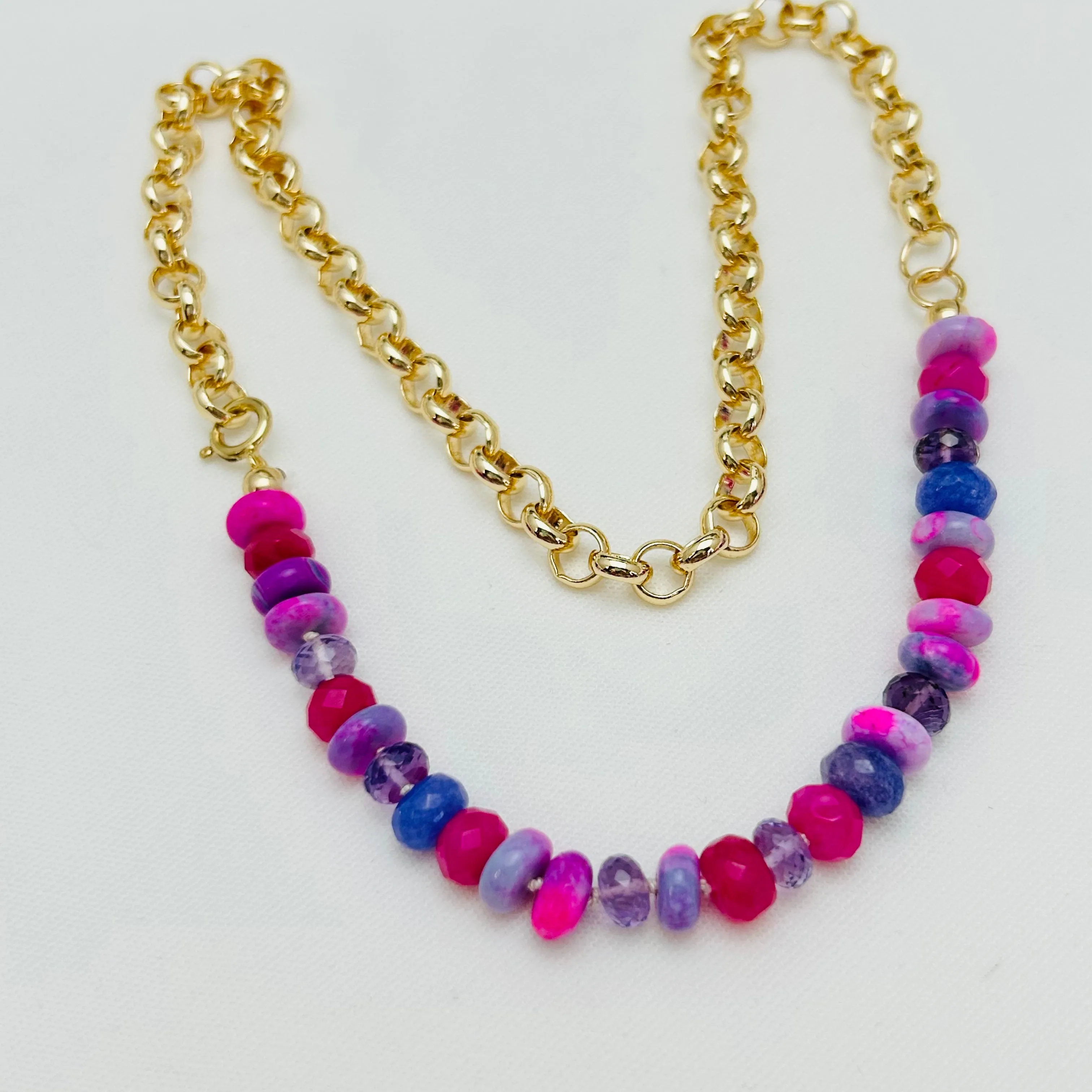 Pink Mixed Gemstone Gold Necklace