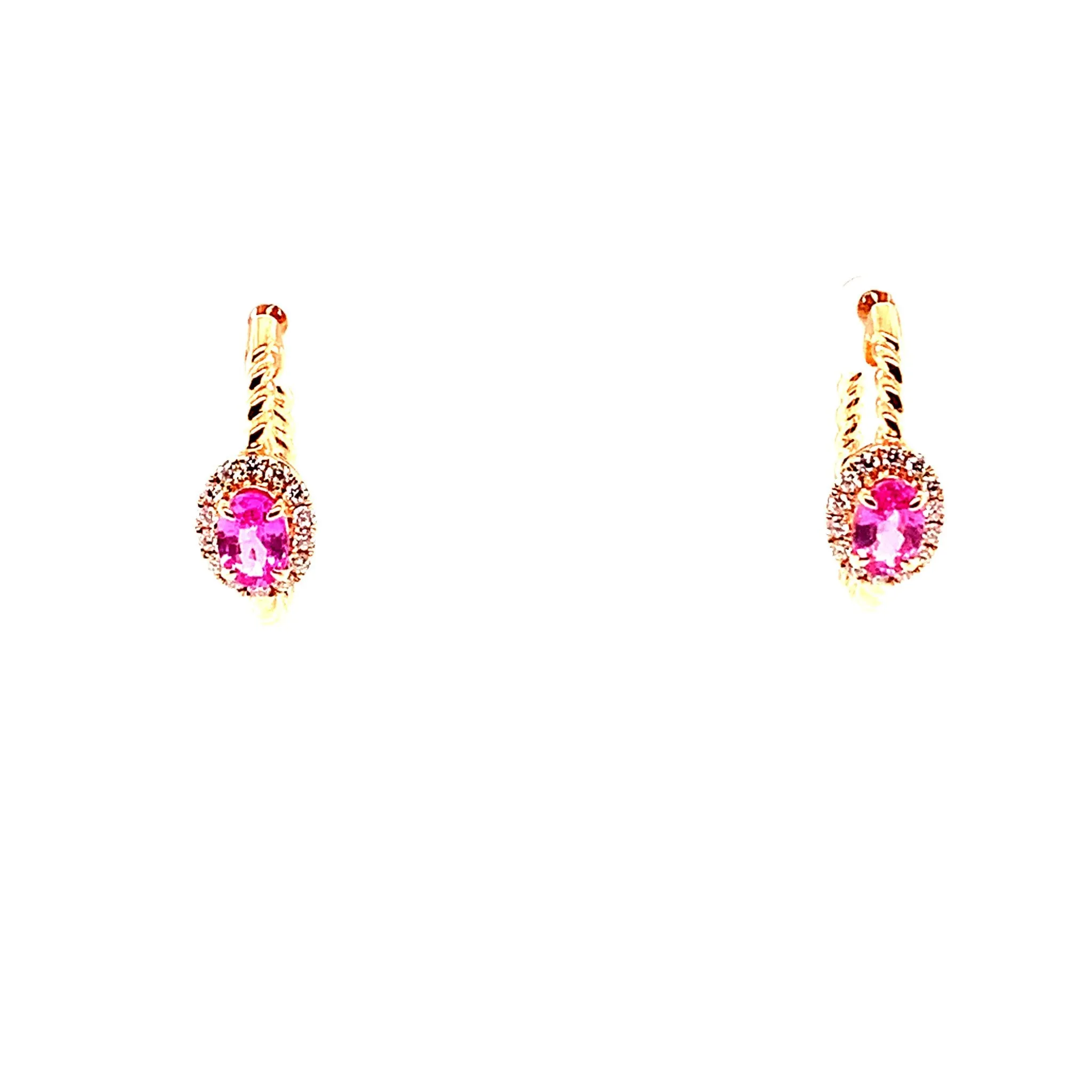 Pink Sapphire Diamond Halo Hoop Earrings