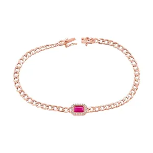 Pink Sapphire Diamond Halo Link Bracelet