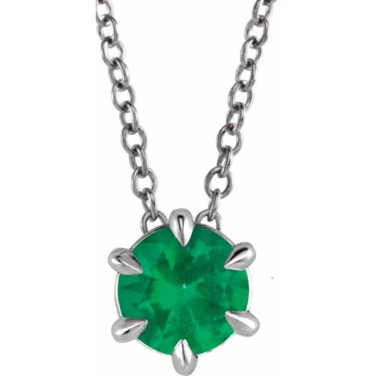 Platinum 5 mm Lab-Grown Emerald Solitaire 16-18" Necklace