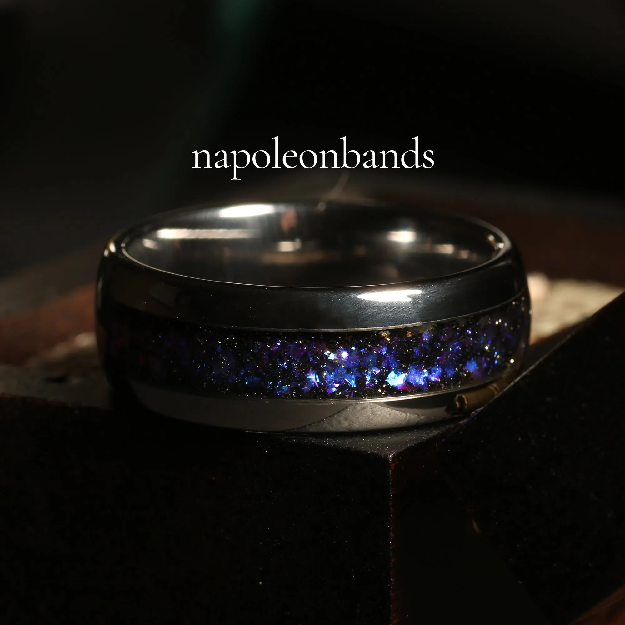 "Antennae Galaxies" Sandstone Dome Polish Silver Tungsten Carbide Ring