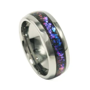 "Antennae Galaxies" Sandstone Dome Polish Silver Tungsten Carbide Ring