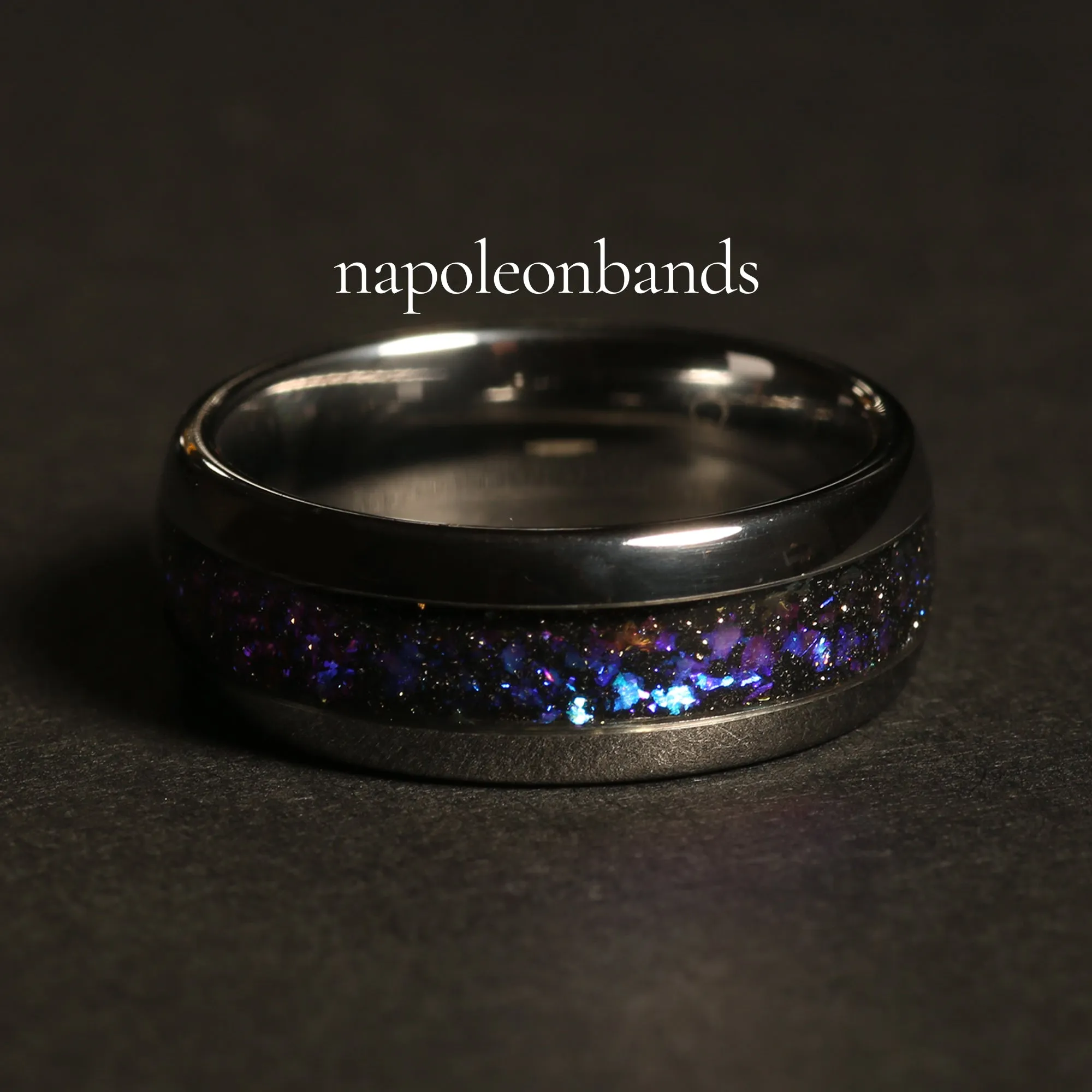 "Antennae Galaxies" Sandstone Dome Polish Silver Tungsten Carbide Ring