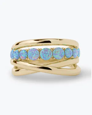 "Oh She Fancy" Stacked Blue Opal Ring - Gold|Blue Opal