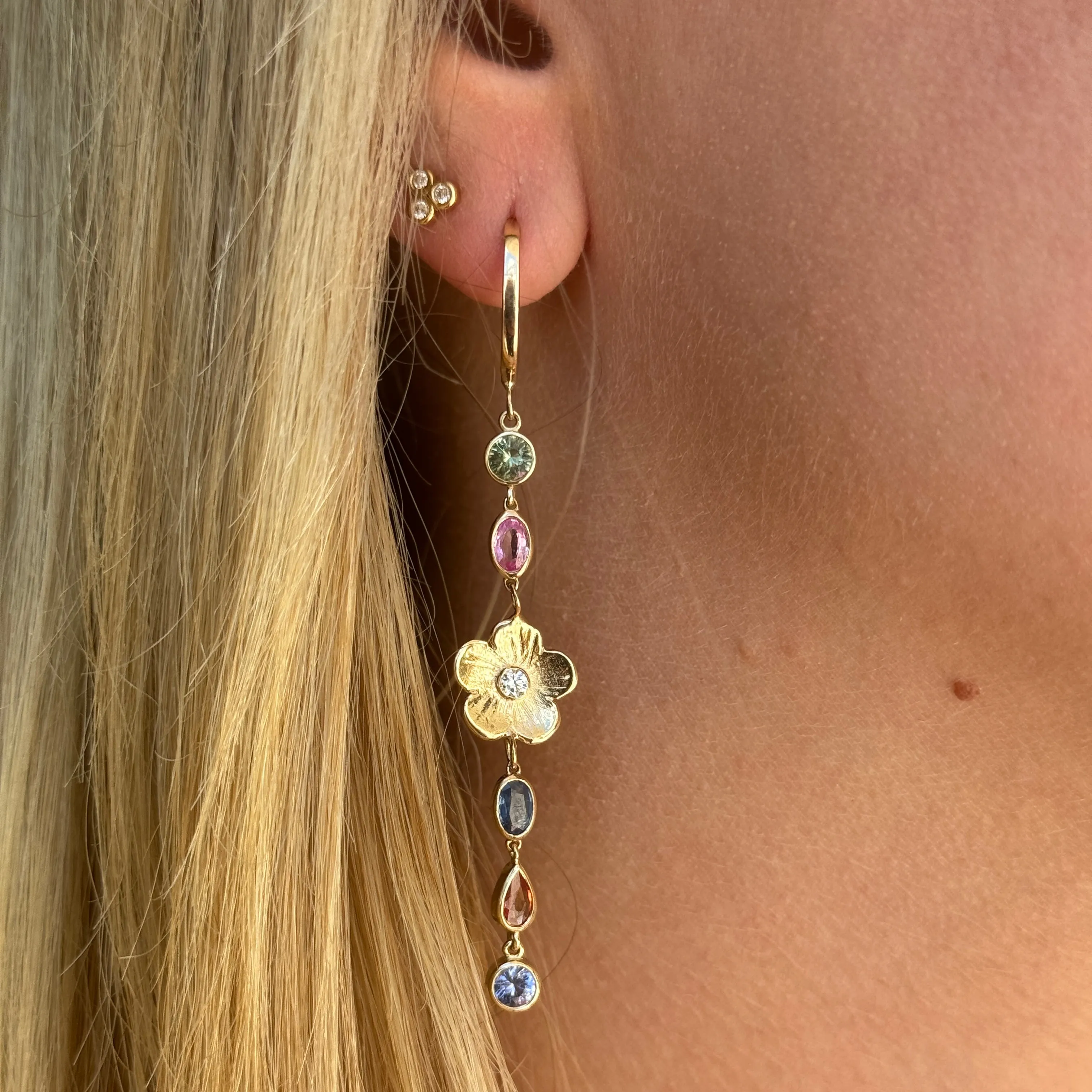 Rainbow Sapphire & Diamond Petunia Earrings