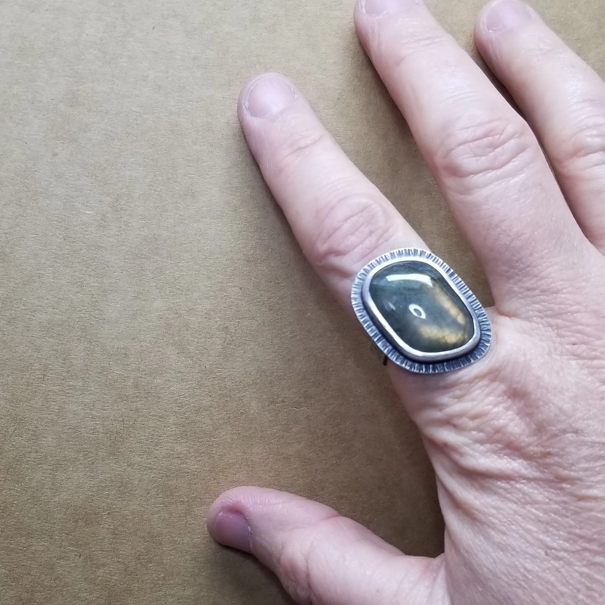 Rectangular Labradorite Cocktail ring in sterling silver - size 10-10 1/2