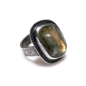 Rectangular Labradorite Cocktail ring in sterling silver - size 10-10 1/2